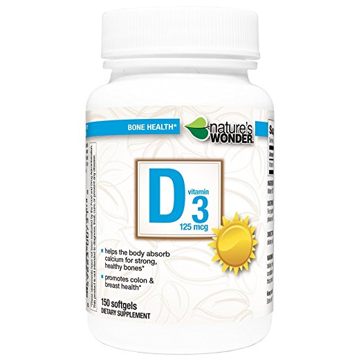 Nature's Wonder Vitamin D3 5000 IU (125mcg) Soft Gels, 150 Count