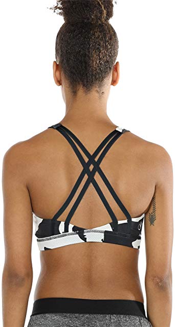 icyzone Workout Sports Bras for Women - Strappy Sports Bra Padded for Yoga, Running, Fitness - Athletic Activewear Tops