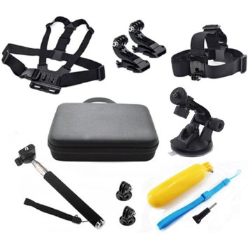 Etubby 10-in-1 Accessories Kit for GoPro Hero 4 Session, GoPro Hero 4, GoPro Hero 3 , GoPro Hero 3, GoPro Hero 2 and GoPro Hero Cameras, Head Belt Strap Mount   Chest Belt Strap Mount   Extendable Handle Monopod   Car Suction Cup Mount Holder   Floating Handle Grip   2 PCS Tripod Mount Adapter   2 PCS GoPro Surface J-Hook   Collection Box