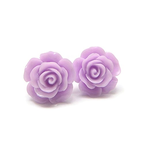 15mm Lilac Rose Studs, Plastic Post Earrings for Metal Sensitive Ears