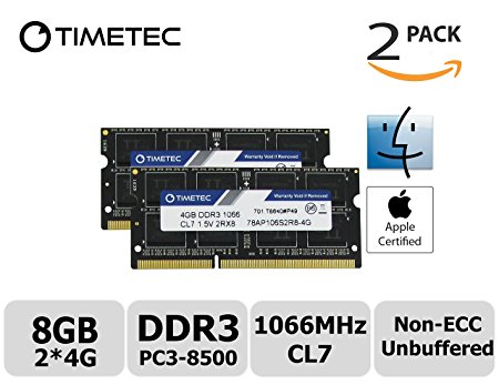 Timetec Hynix IC Apple 8GB Kit (2x4GB) DDR3 PC3-8500 1066MHz Memory Upgrade for MacBook 13-inch, MacBook Pro 17-inch/ 15-inch/ 13-inch, IMac 20-inch /21.5-inch/24-inch /27-inch, and More(2x4GB)