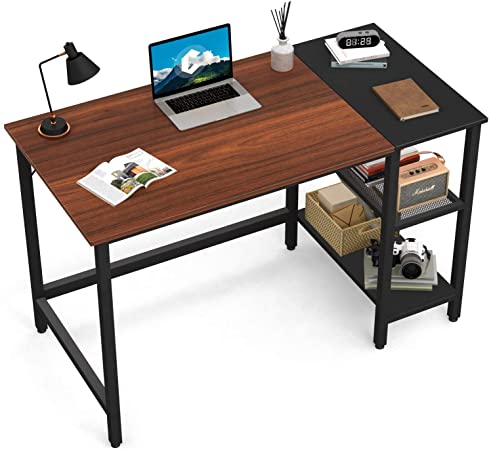 CubiCubi Computer Home Office Desk, 40 Inch Small Desk Study Writing Table with Storage Shelves, Modern Simple PC Desk with Splice Board, Espresso and Black