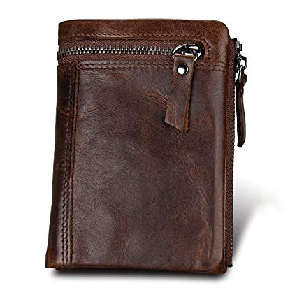 Girl Mens' Wallet RFID Blocking Genuine Leather Credit Card Holder Wallet/Large Zip Coin Pocket Purse (Coffee)