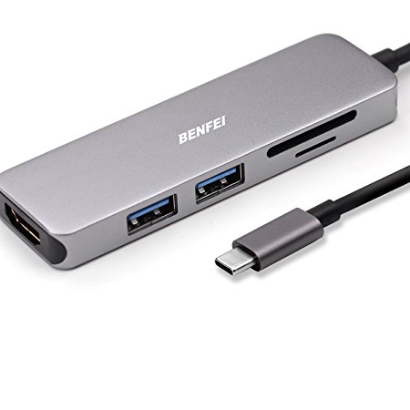 USB-C Digital AV Multi-port Adapter, Benfei USB Type-C Hub ,HDMI 4K Output, TF SD Card Reader, 2 USB 3.0 Ports[Compatible with Apple New MacBook 2015 ,2016,2017]