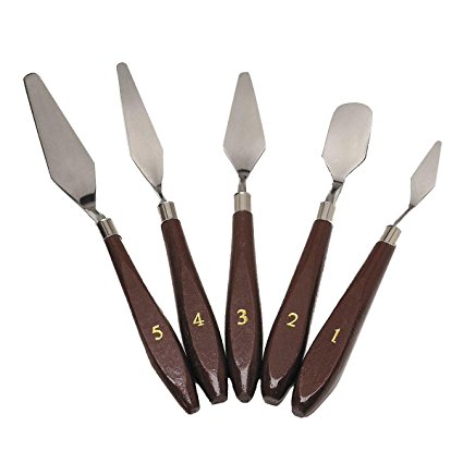 5-Piece Painting Knife Set, GoFriend Stainless Steel Spatula Palette Knife Painting Mixing Scraper Oil Painting Accessories Color Mixing