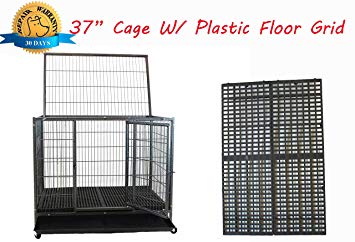 New 37" Homey Pet Open Top Heavy Duty Dog Pet Cage Kennel w/ Tray, Floor Grid, and Casters