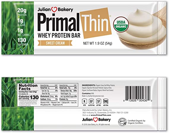 Julian Bakery Primal Thin Protein Bars with Organic Grass Fed Whey, 12 Count