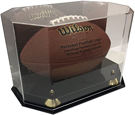 Max Protection Deluxe UV Octagon Full Size Football Display Case Holder with Mirror Back