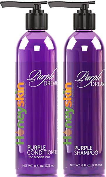 Organic Purple Shampoo and Conditioner No Yellow Set - Sulfate Free - Brassy, Silver and Color Treated Hair Moisturizer - Natural Aloe Vera and Coconut Oil - Blonde, Grey and Bleached Hair Toner (8oz)