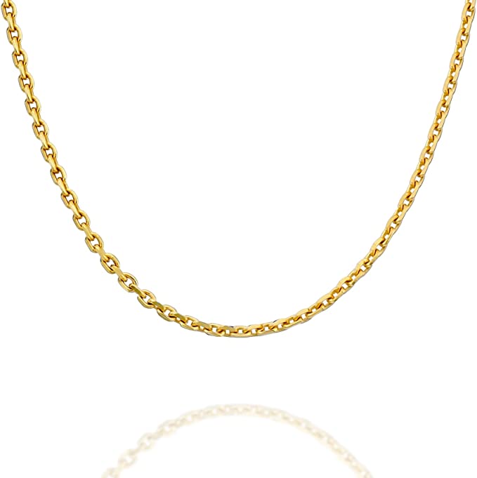 PAVOI Italian Solid 925 Sterling Silver, 22K Gold Plated Chain Necklaces | Snake, Square Box, Cable, Super Flex Curb, Miami Cuban and Rope Diamond-Cut Herringbone Necklace for Women and Men | MADE IN ITALY