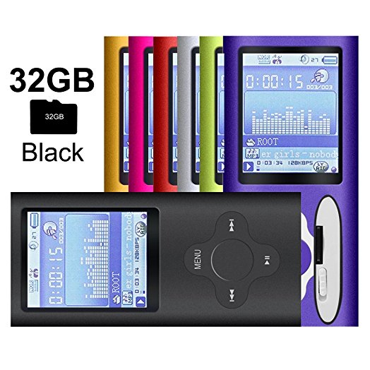G.G.Martinsen Black Versatile MP3/MP4 Player with a 32GB Micro SD card, Support Photo Viewer, Radio and Voice Recorder, Mini USB Port 1.8 LCD, Digital MP3 Player, MP4 Player, Video/ Media/Music Player