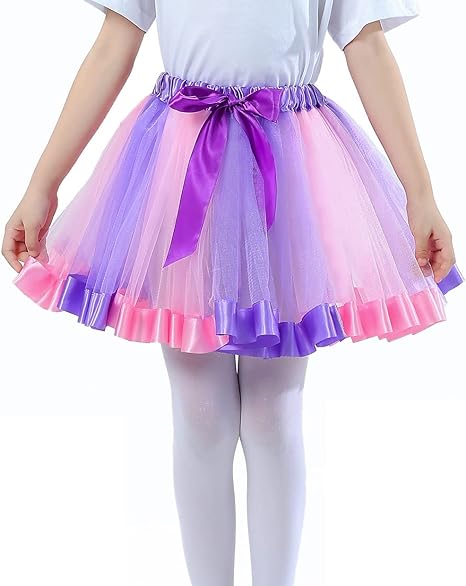 Tutu Costume Skirt Girls Kids Toddlers 5 Layer Tulle Multicolor Princess Ballet Party Dress 2 to 12 Years