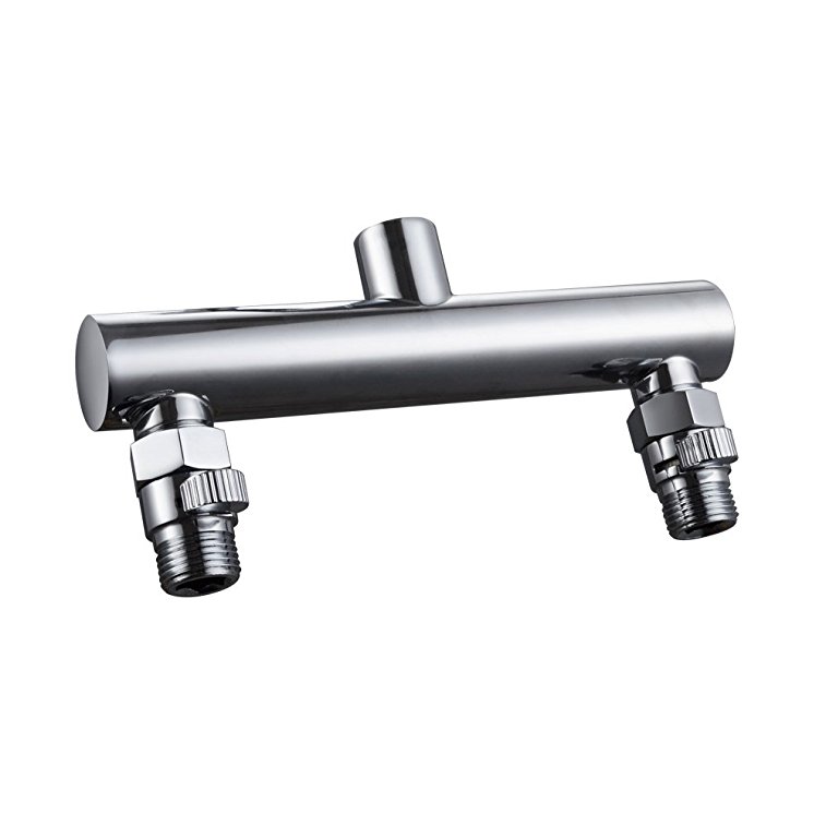 KES ALL BRASS Shower Head Double Outlet Manifold with Shut Off Valves for Dual Sprayer Showering System, Polished Chrome