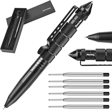 Sminiker Professional Defender Tactical Pen Aircraft Aluminum Self Defense Pen with Glass Breaker Writing Multifunctional Survival Tool (Black)