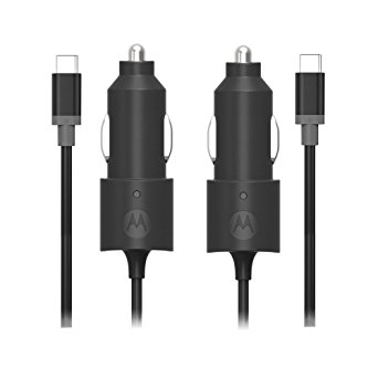 Motorola [2 pack] TurboPower 15 USB-C (Type C) Car Chargers - Moto Z Play/Droid/Force, Z2 Play/Force, X4 - Black