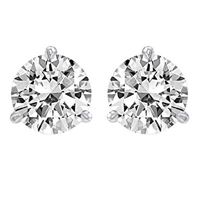 1 1/2 Carat Solitaire Diamond Stud Earrings 14K White Gold Round Brilliant Shape 3 Prong Screw Back (I-J Color, SI2-SI3 Clarity)