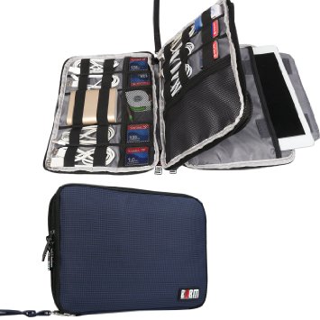 BUBM Double Layer Travel Gear Organizer / Electronics Accessories Bag / Phone Charger Case, Fit for iPad/iPad Mini/iPad Air (Large, Dark Blue)