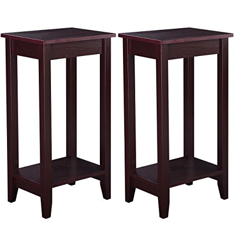 Giantex Tall End Table Coffee Stand Night Side Nightstand Accent Furniture Brown (2)