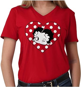 Betty Boop Wink and a Kiss Polka Dots V Neck T Shirt Tees Women