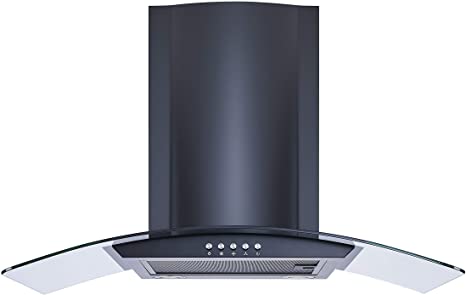 Winflo 30 In. Convertible Wall Mount Range Hood in Black with Mesh Filters and Push Button Control