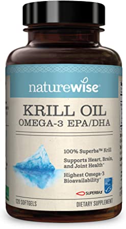 NatureWise Wild-Caught Krill Oil (2 Month Supply) Heart Health and Mobility Support with EPA & DHA Omega-3s and Astaxanthin for Organ Vitality and Joint Flexibility (120 Count – 2 Month Supply)