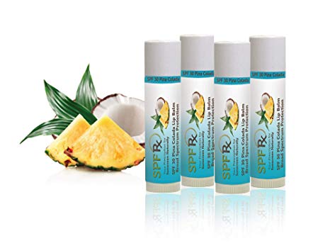 SPF 30 Pina Colada Lip Balm 4-Pack - For Chapped, Sore, Cracked, Extremely Dry Lips - Best Broad Spectrum UV Protection