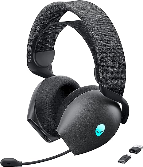 Alienware AW720H Dual-Mode Wireless Gaming Headset - Dolby Atmos Spatial Sound, Wireless 2.4 GHz, 3.5mm Connector Cable, In-line Controls, Integrated Microphone, Unidirectional - Dark Side of the Moon