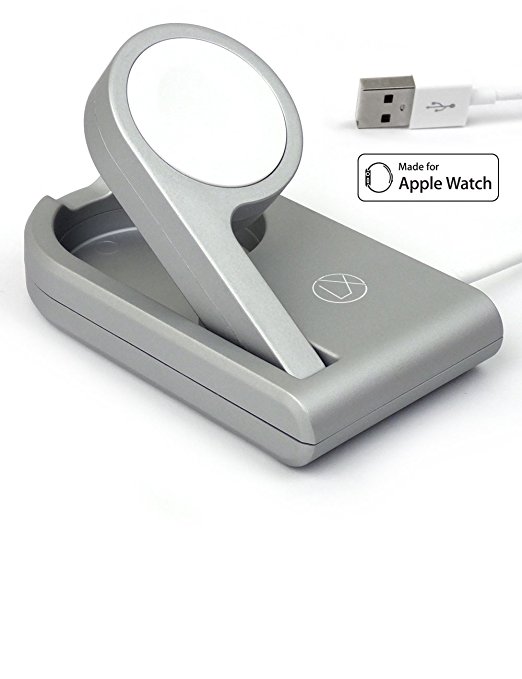 LXORY Apple Watch Charger (MFi Certified) Foldable Design To Enable Nightstand Mode With 3ft Long USB Cable For All iWatch Models At Home, Work And For Travel (Silver)