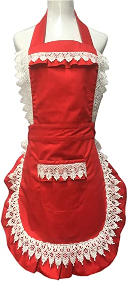 Hyzrz Lovely Home Work Adjustable Apron Shop Cake Kitchen Cooking Aprons for Women Girls with Pocket for Gift,Red