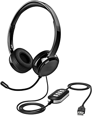 USB Headset with Microphone Noise Cancelling, Quality USB/3.5mm Headset with Volume Control, Mute Button, Computer On-Ear Headset with Mic, Headphones with Microphone Long Cord for Laptop, PC