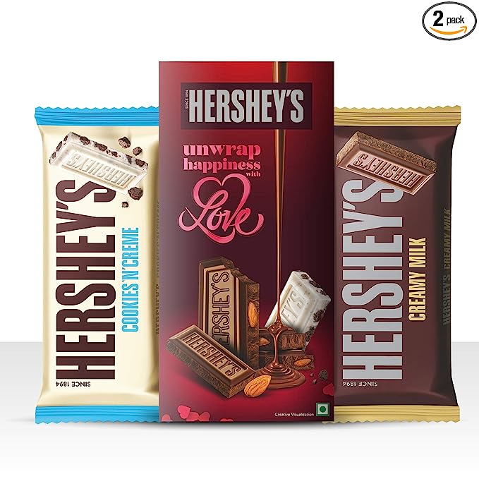 Hershey's Bar Valentine Greeting Pack Creamy Milk & Cookies N Creme Chocolate, 2 X 100 g