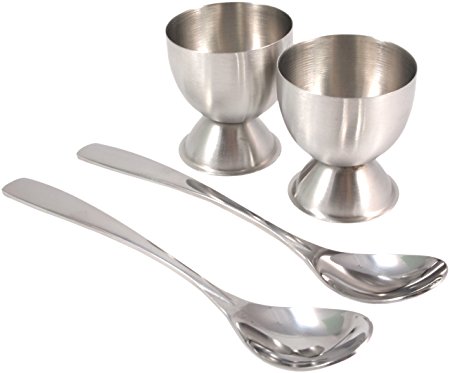 Stainless Steel Egg Cups with Egg Spoons (2 of Each Set)