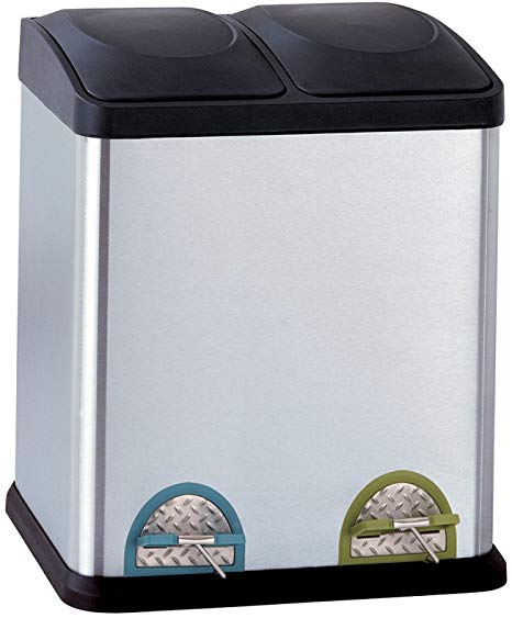 Organize It All Dual Compartment Step-On 8-Gallon (30 liter) Recycling Trash Can, Stainless Steel