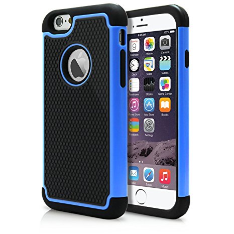 iPhone 6 Case, MagicMobile Rugged Dual Durable Armor Case for iPhone 6 Impact Resistant Shockproof Double Layer Hard Shell Case with Soft Flexible Black Silicone Skin Cover [ Color: Blue ] (Compatible Only with iPhone 6 [4.7])