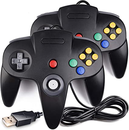 [USB Version] 2 Pack Classic N64 Controller, iNNEXT N64 Wired USB PC Game pad Joystick, N64 Bit USB Wired Game Stick for Windows PC Linux Raspberry Pi 3 Genesis Higan (Black)