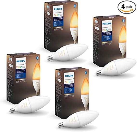 Philips Hue White Ambiance B39 E12 Candle with Bluetooth, Hue Hub Compatible - 4pk (556976-4)