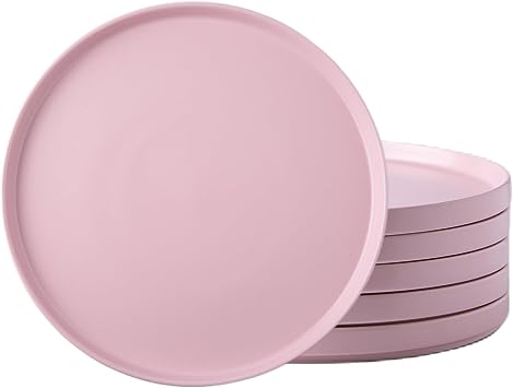 AmorArc Ceramic Plates Set of 6, Matte Glaze 8.0 Inch Dishes Set for Kitchen, Dessert,Salad,Appetizer, Small Dinner Plates, Microwave & Dishwasher Safe, Scratch Resistant, Matte Pink