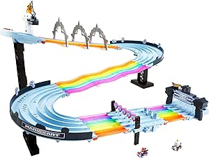 Hot Wheels Mario Kart Rainbow Road Raceway 8-Foot Track Set with Lights & Sounds & 2 1:64 Scale Vehicles, Toy Gift for Kids Ages 4 Years Old & Up, GXX41