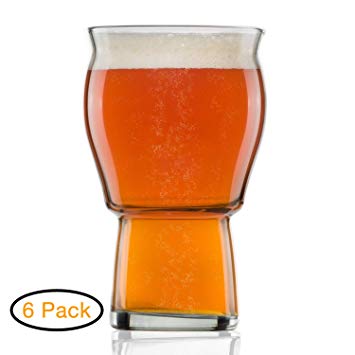 A Beer Glass for Beer Drinkers - Nucleated Pint Glasses for Better Head Retention, Aroma and Flavor - 16 oz Craft Beer Glasses IPA for Beer Drinking Bliss - Gift Idea for Men - 6 Pack