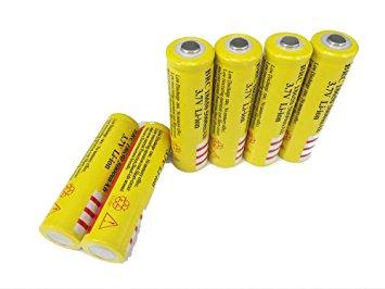 ON THE WAY®6X BRC 18650 Battery 5000mAh1 3.7V Li-ion Rechargeable Button Top Battery Yellow Low Discharge Rate No Memory Effect Battery for Flashlights