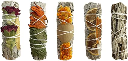 White Sage Smudge Kit - 4 White Sage with Carnation, Licorice Stick, Lily, Peppermint, Marigold, Ginkgo Leaves, Dried Lemon, Dried Tangerine & 1 Yerba Santa! Healing, Purifying, Meditating & Cleansing