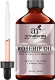 ArtNaturals Rosehip Oil - 100 Certified Organic - Pure Virgin Cold Pressed and Unrefined 4oz - Best Natural moisturizer to heal Dry Skin Fine Lines and Scars - Rose hip Seed Oil For Hair Face and Skin