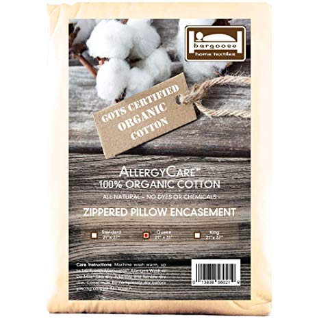 BARGOOSE HOME TEXTILES, INC. AllergyCare Zippered Organic Cotton Pillow Cover, Queen, Natural