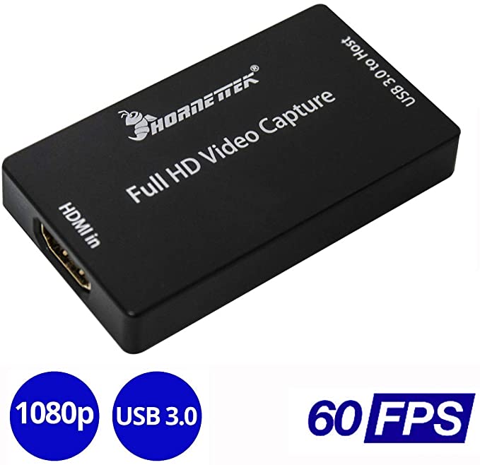 HornetTek HDMI USB 3.0 Video Capture Device 1080P 60 Frame Per Second 60FPS USB Video & Audio Grabber for Xbox PS4 (Black) Zoom Compatible