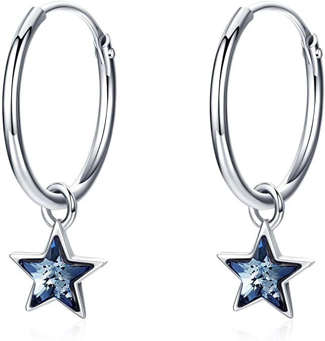 Star Hoop Earrings 925 Sterling Silver Small Hoop Earrings Star Crystals Cartilage Hoop Earrings for Girls Sleeper Hoop Earrings Gifts for Women