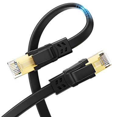 Cat8 Ethernet Cable 10ft, JSAUX Flat LAN Cable 26AWG Ethernet Cord High Speed 40Gbps 2000Mhz Faster Than Cat7/Cat6/Cat5 Network and Gold Plated RJ45 Connector for Router/Modem/Gaming/Hub/PC-Black