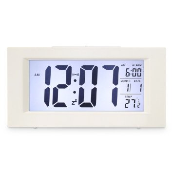 ELEGIANT Large LCD Display Digital Snooze Alarm Clock Thermometer LED Backlight white