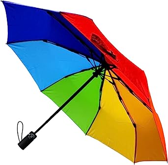 COLLAR AND CUFFS LONDON - Windproof StormDefender Rainbow Compact Umbrella - Small Yet Strong - Fiberglass Frame Folding Umbrella - Auto Open and Close - Multicoloured Canopy - Men Women