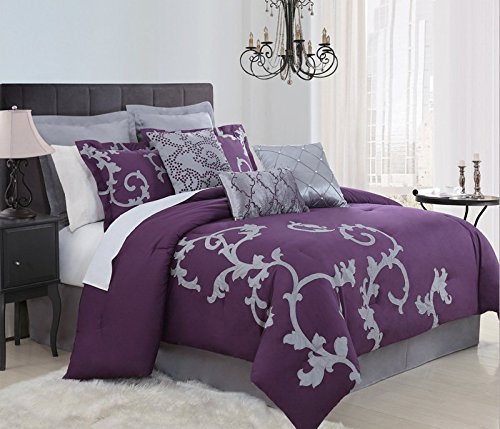 13 Piece Cal King Duchess Plum and Gray Bed in a Bag Set