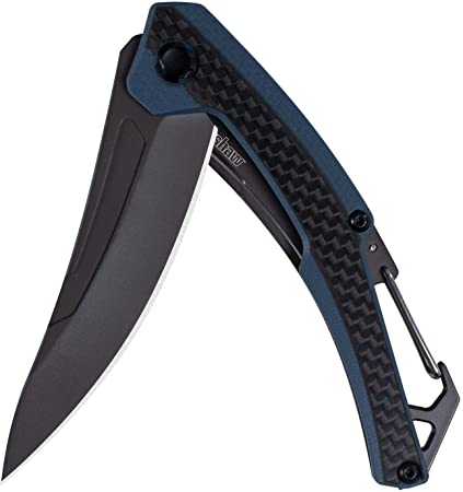 Kershaw Reverb XL Pocketknife; 3 in. 8Cr13MoV Titanium Carbo-Nitride Coated Blade; Carbon Fiber Overlay Handle with Steel Back; Manual Opening, Carabiner Clip and Frame Lock (1225), Black